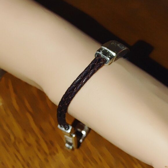 Believe In Yourself Bracelet Brighton Dark Brown Braided Leather Silver Accents - Picture 13 of 14